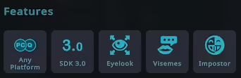 A screenshot of the "Features" section of an avatar in VRChat. It shows an "Imposter" icon, among other features.